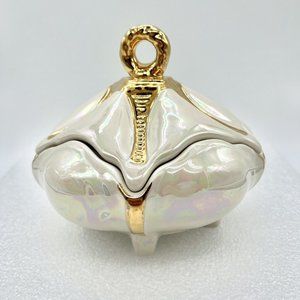 Holley Rose Iridescent 22K Gold Accent Footed Candy  Jar Trinket Read